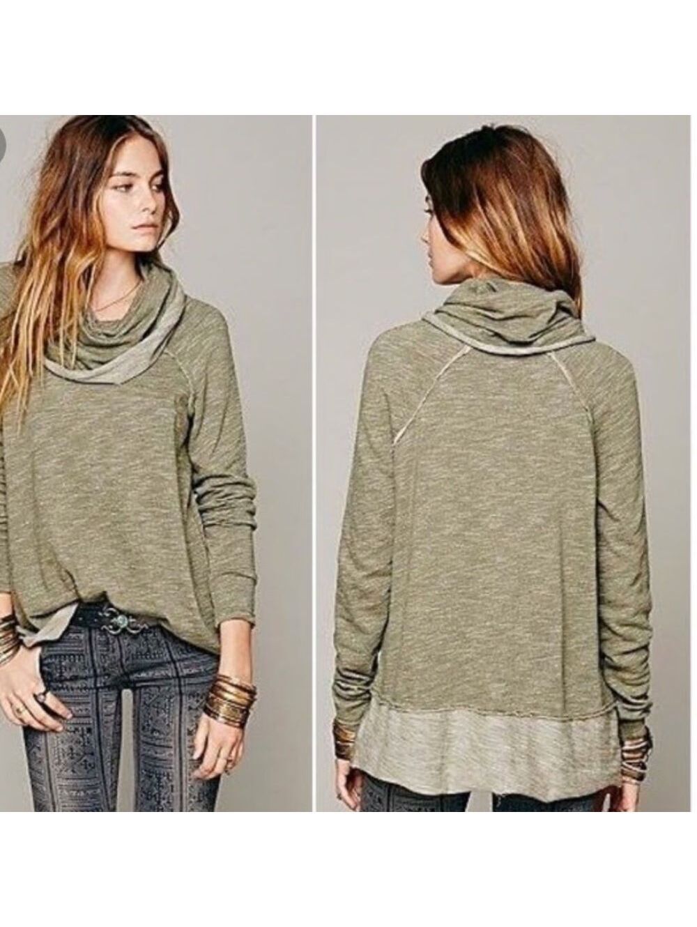 Free People Beach Moss Green Cowl Neck Pullover Size XS/S